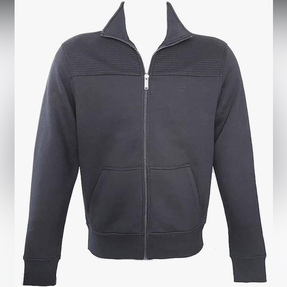 Michael Kors Mens Front Zip Logo Cotton Navy Sweatshirt - Picture 1 of 14